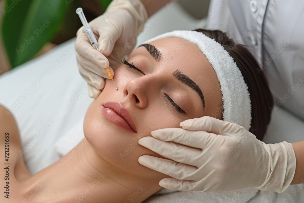 Attractive young woman is getting a rejuvenating facial injections