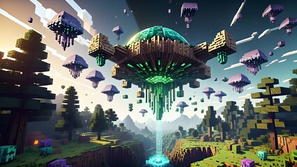 Rollo Minecraft Psychedelische Blockwelt mit Alien-Angriff  © Janis