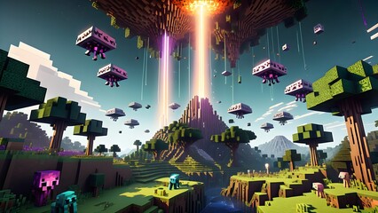 Rollo Minecraft Psychedelische Alien-Invasion im Blockstil  © Janis