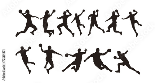 Silhouette Of Handball Player  great set collection clip art Silhouette   Black vector illustration on white background.