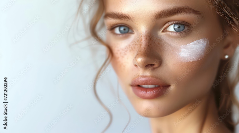 Woman using sunscreen cream. Beautiful girl with sun protection cream Woman using sunscreen cream. Beautiful girl with sun protection cream