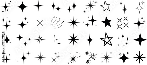 Star icons vector illustration isolated on white background, perfect for celestial, space, night sky themes. Editable, diverse Star designs from simple to complex Stars