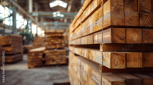 Stacks of wood in a clean warehouse environment.