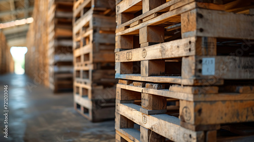 Stacks of pallets in a clean warehouse environment.