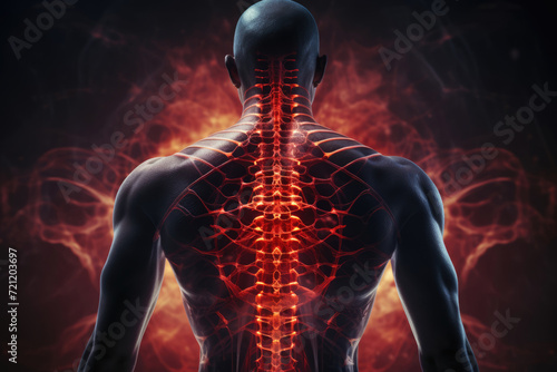 man having a painful back with glowing spine