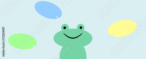 Children s Vector Illustration of a Green Joyful Frog Against a Background of Water and Water Lilies