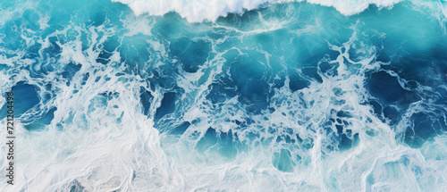 Ocean foam on water surface, top view. Horizontal banner
