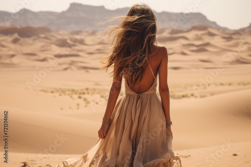 Woman in a chic dress in the desert