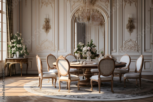 Formal dining room in a French manor house photo