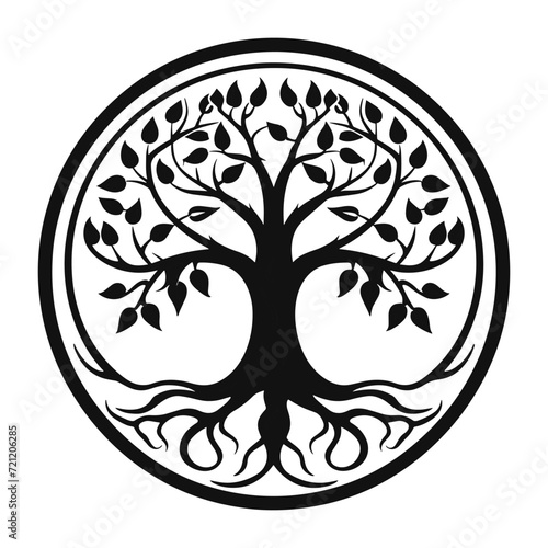 b/w logo of a family tree with roots in a circle