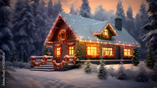 Cozy Winter Cabin A cozy and inviting cabin in a snowy winter setting. © bharath