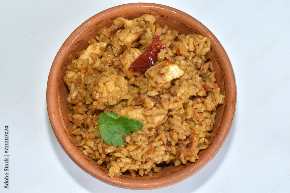 Rice with meat in a plate. Pilaf. Rice with meat in a plate. Pilaf.