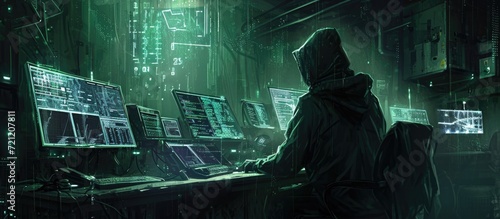 Clandestine hacktivist orchestrates massive global cyber attack from secretive underground lair. photo