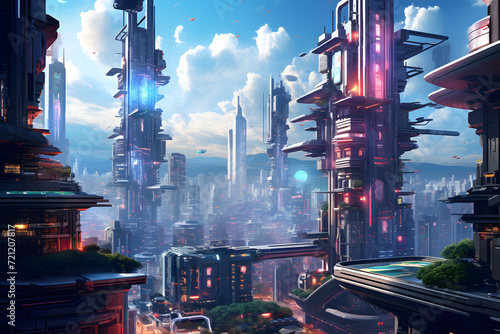 Futuristic Metaverse World Virtual Skyscrapers