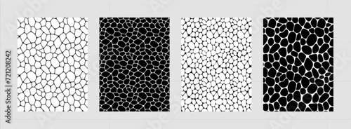 Black and white cells vector backgrounds Voronoi covers set. Irregular geometric tile. template rocks and stones wallpapers collection for web the web and science cards, interior designs.