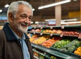 Older man buying groceries in a supermarket from Generative AI