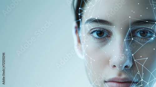 A woman's face with facial connections and lines, in the style of technological marvels. Generative AI photo