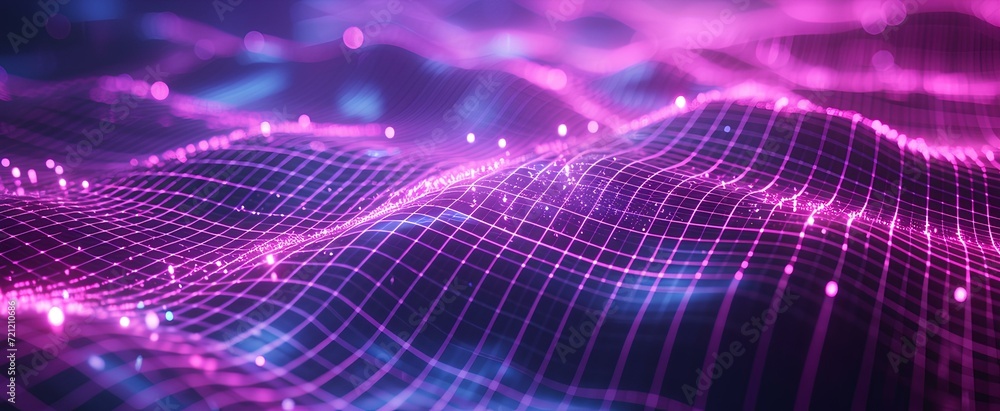 Φωτογραφία wave made out of grids one of the hologram geomtry shapes, clearly animated neon lines, 3d render, only lines are visible flowing above nothingness