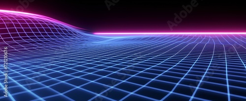 wave made out of grids one of the hologram geomtry shapes, clearly animated neon lines, 3d render, only lines are visible flowing above nothingness. generative AI