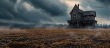 Empty field with a haunted house