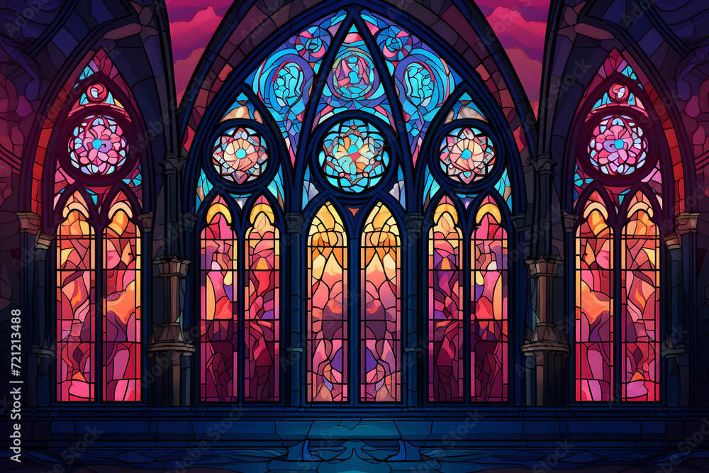 Gothic cathedral with stained glass windows background