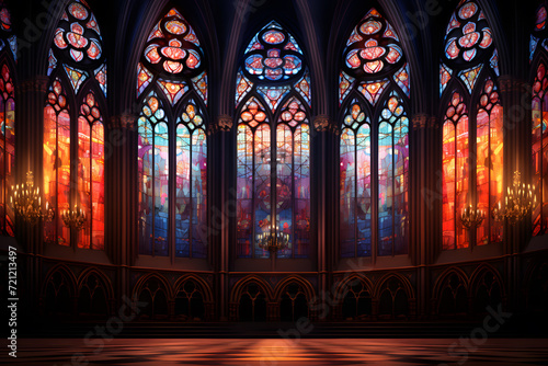 Gothic cathedral with stained glass windows background