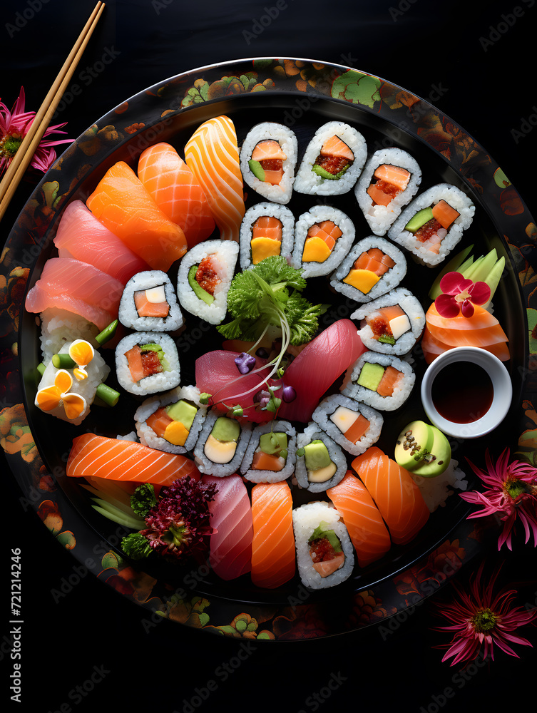 Gourmet sushi plate fresh colorful delicate artistic Gourmet sushi plate fresh colorful delicate artistic