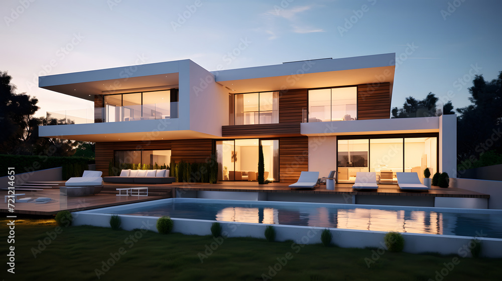 Modern home exterior with desert landscape Modern home exterior with desert landscape