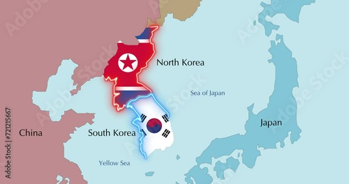 Animation of border South Korea and North Korea on map. Possible conflict between north and south. photo