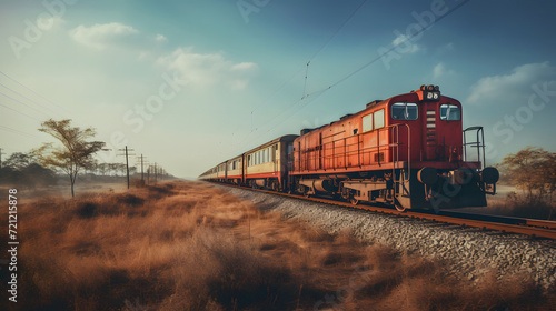 Vintage train on railroad tracks in desert