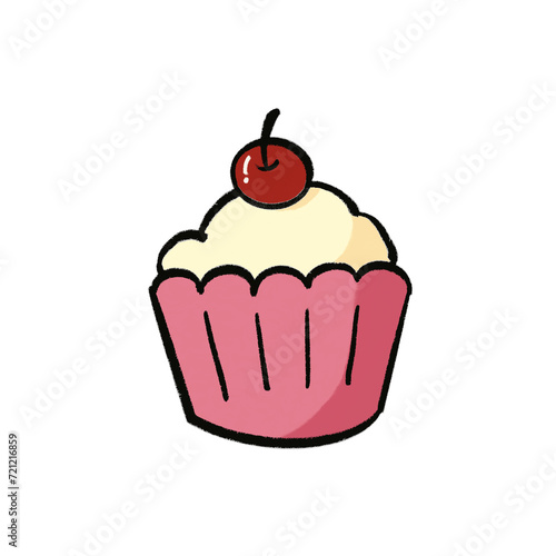 Cupcake with cream and cherry on top Illustration