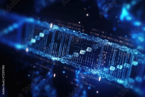 Dark blue digital background with big data code DNA transfer.