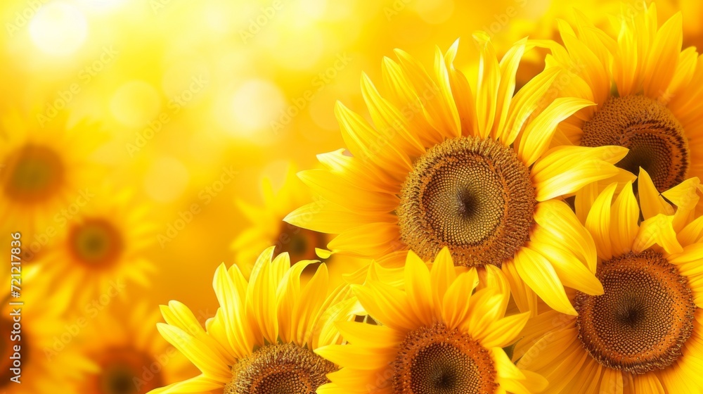 A field of blooming sunflowers A beautiful sunset over big golden sunflower field in the countryside Sunflowers are growing in the evening field. Atmospheric summer wallpaper, space for text A field of blooming sunflowers A beautiful sunset over big golden sunflower field in the countryside Sunflowers are growing in the evening field. Atmospheric summer wallpaper, space for text