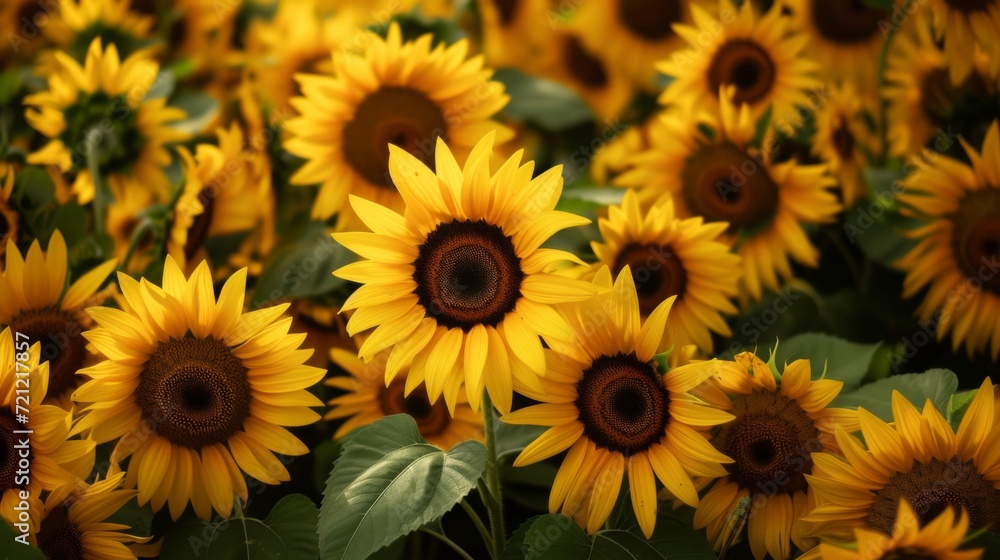 A field of blooming sunflowers A beautiful sunset over big golden sunflower field in the countryside Sunflowers are growing in the evening field. Atmospheric summer wallpaper, space for text A field of blooming sunflowers A beautiful sunset over big golden sunflower field in the countryside Sunflowers are growing in the evening field. Atmospheric summer wallpaper, space for text
