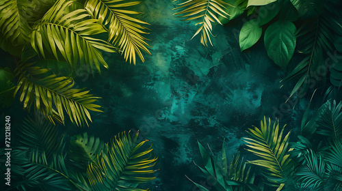 Lush tropical foliage with gradients of forest green  teal  and lime  enhanced by a grainy texture for vibrant nature designs.