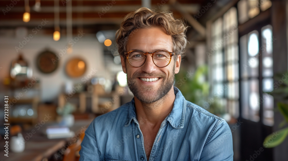 Confident handsome white male professional in office environment smiling at camera Confident handsome white male professional in office environment smiling at camera