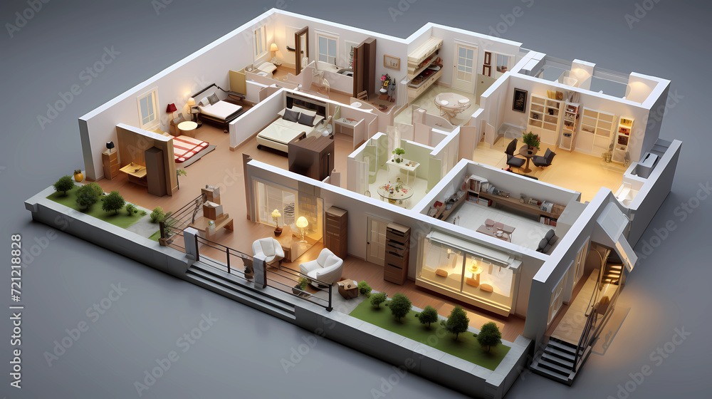 3d small house model on architecture floorplan 3d small house model on architecture floorplan