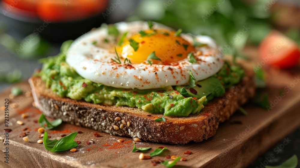 Avocado Toast with Poached Egg, A trendy and healthy breakfast option featuring perfectly poached eggs on avocado toast