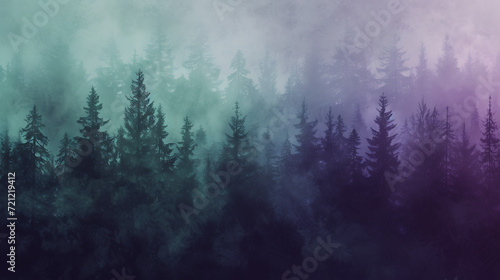 Mysterious midnight forest with a gradient of deep green  violet  and charcoal  complemented by a subtle grainy texture.