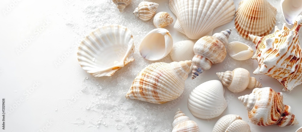 Seashells on a White Background: Serene Seashells, Shimmering Shells, and Delicate Beach Treasures on a Crisp White Background