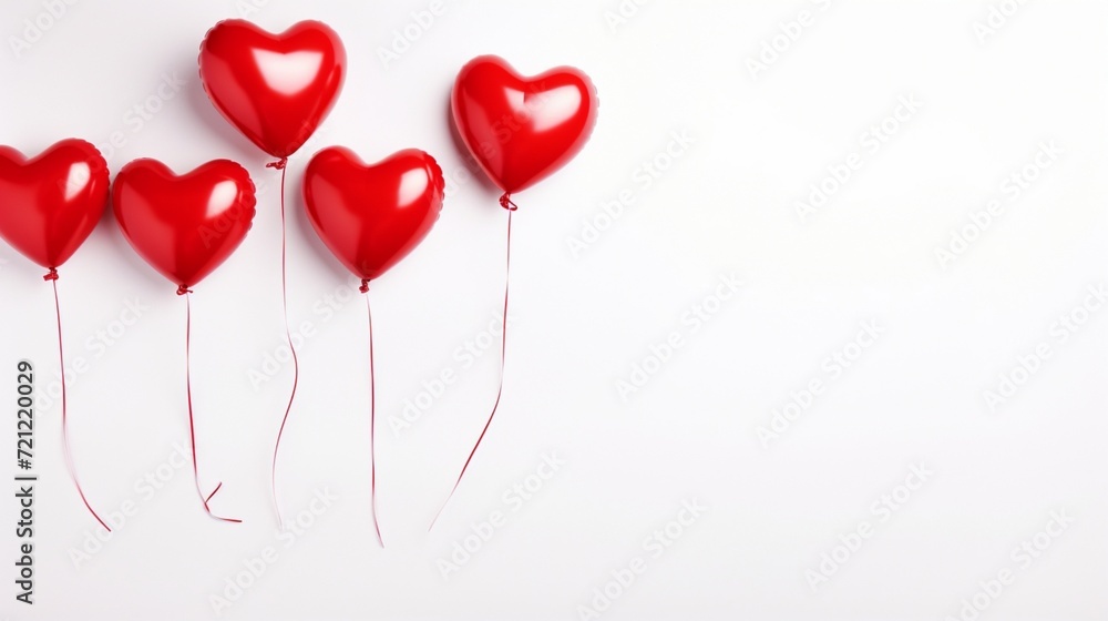 Red Heart Shaped Balloons Over White Background with a Copy Space