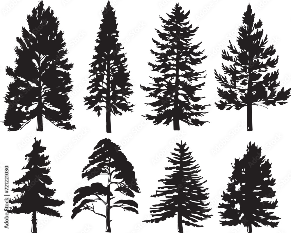 Fototapeta premium A set of Christmas trees. Hand drawn vector illustration 