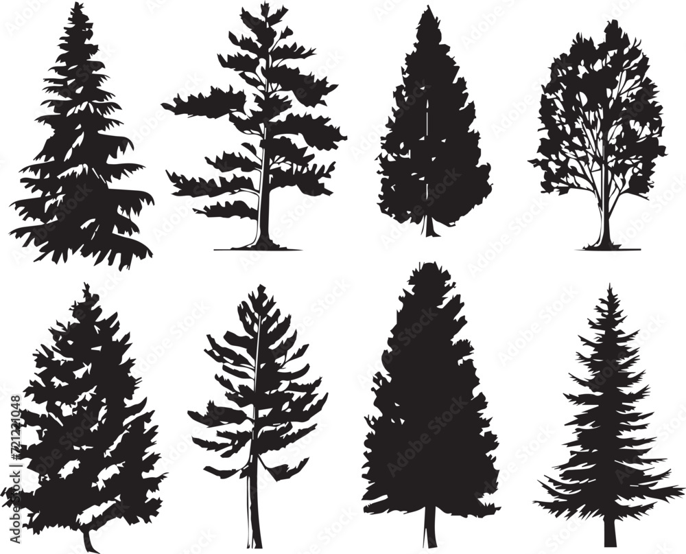 Fototapeta premium A set of Christmas trees. Hand drawn vector illustration 