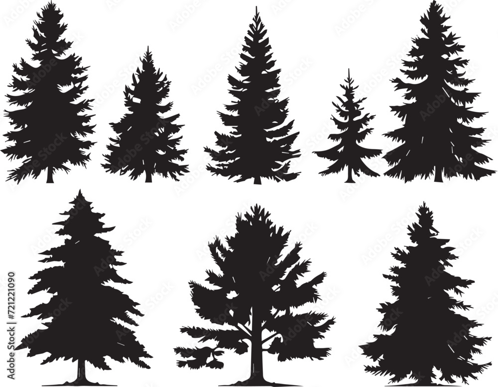 Obraz premium A set of Christmas trees. Hand drawn vector illustration 