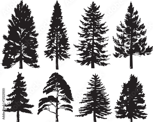 A set of Christmas trees. Hand drawn vector illustration 