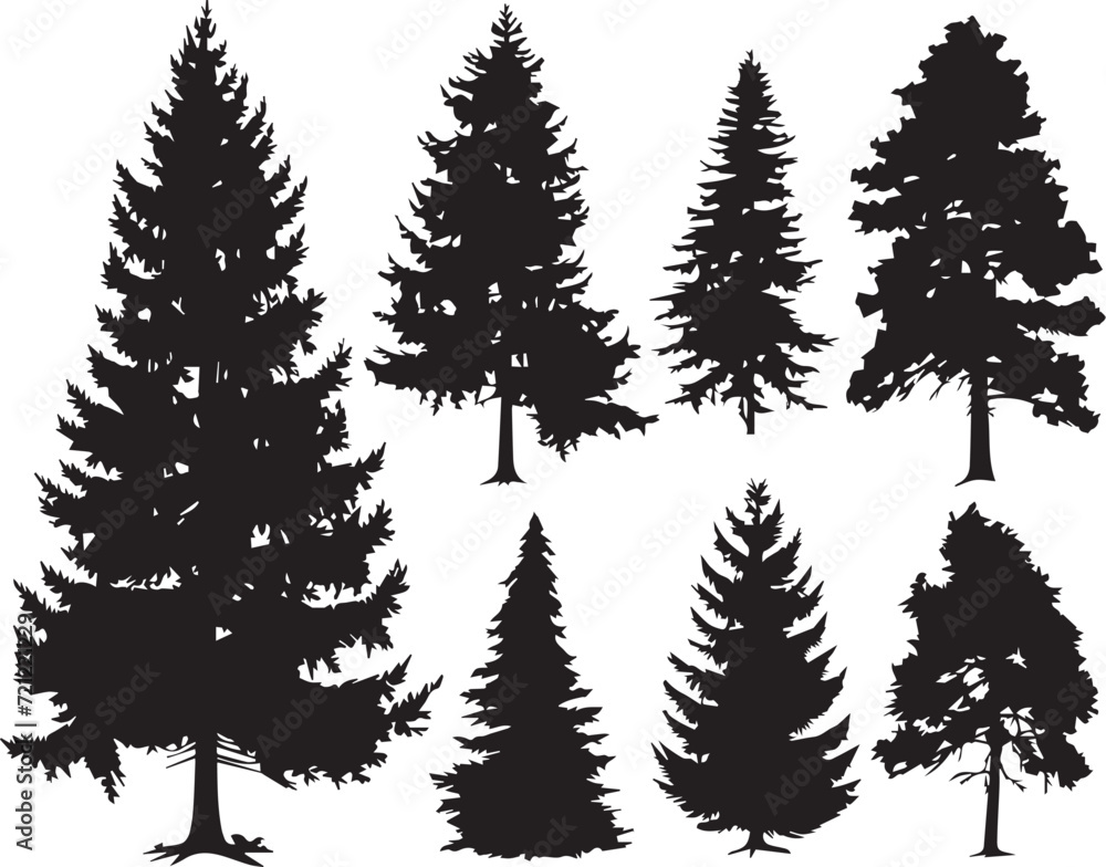 Obraz premium A set of Christmas trees. Hand drawn vector illustration 