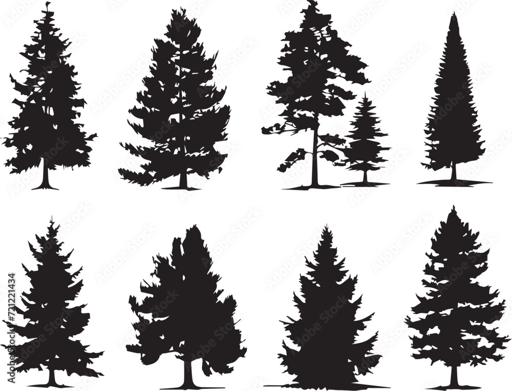 Fototapeta premium A set of Christmas trees. Hand drawn vector illustration 