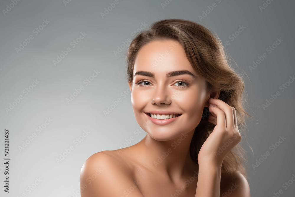 In a radiant studio embrace, skin models exude flawless beauty. Perfect faces, perfect skin - an alluring canvas for skincare advertisements, beauty products In a radiant studio embrace, skin models exude flawless beauty. Perfect faces, perfect skin - an alluring canvas for skincare advertisements, beauty products