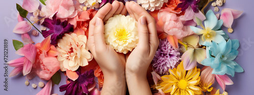 Women hands with flowers spa salon. selective focus. Generative AI,