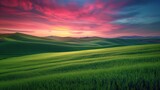 a sunset in green fields captures the essence of nature, intricate landscapes